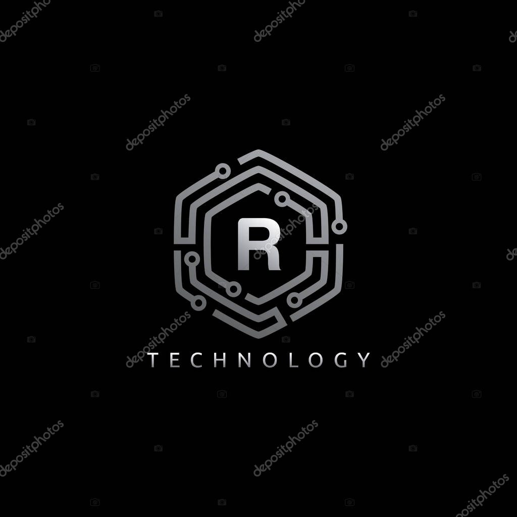 Initial R Hexagon Technology Logo