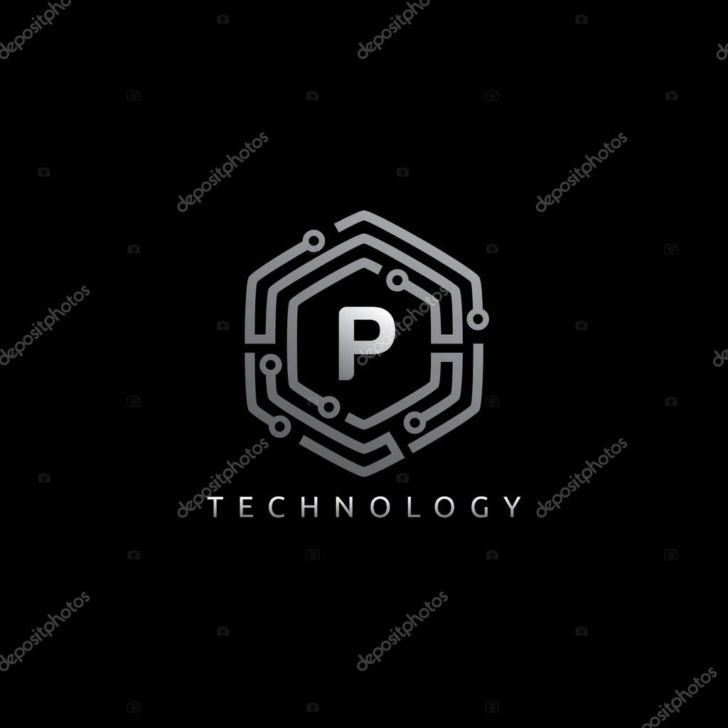 Initial P Hexagon Technology Logo