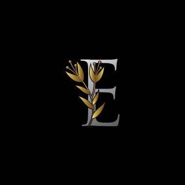 Lüks Çiçek E Logosu Gümüş ve altın rengi