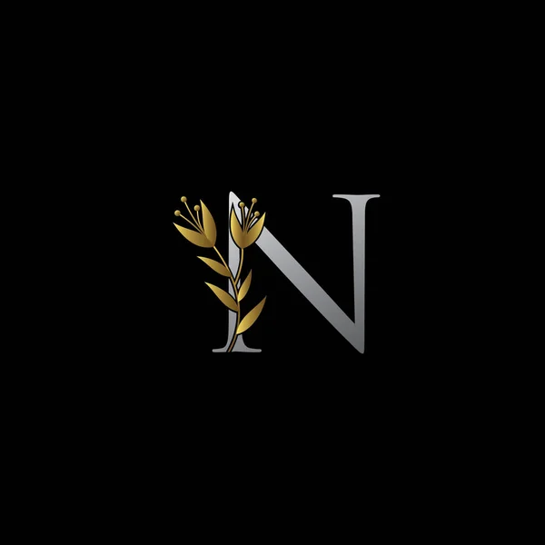 Luxo Floral Letter Logo Com Cor Prata Ouro — Vetor de Stock