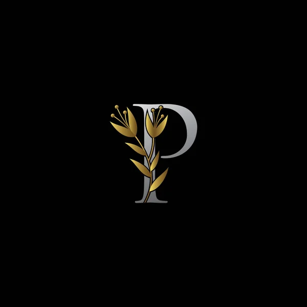 Luxury Floral List Logo Kolorze Srebrnym Złotym — Wektor stockowy