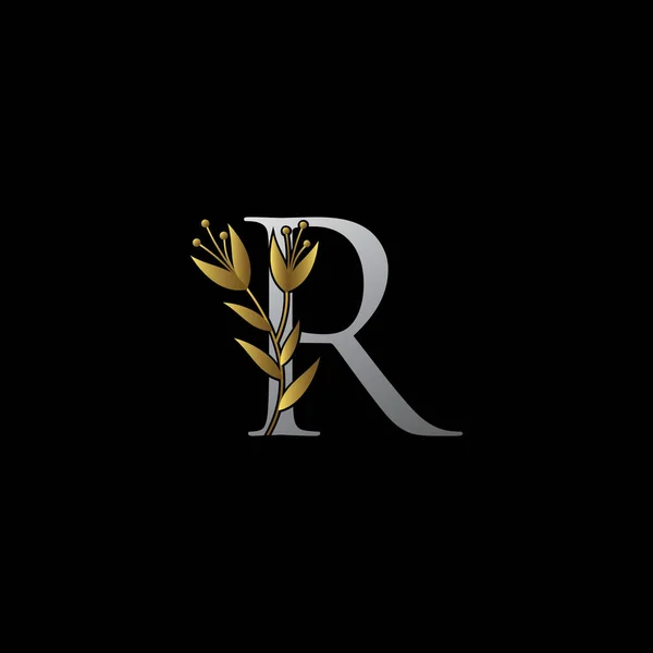 Luxe Floral Letter Logo Met Zilveren Gouden Kleur — Stockvector