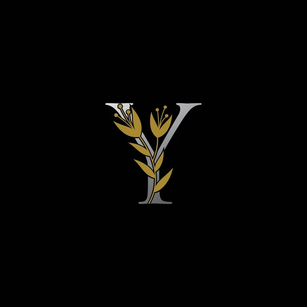 Logotipo Floral Lujo Con Letra Color Plata Oro — Vector de stock