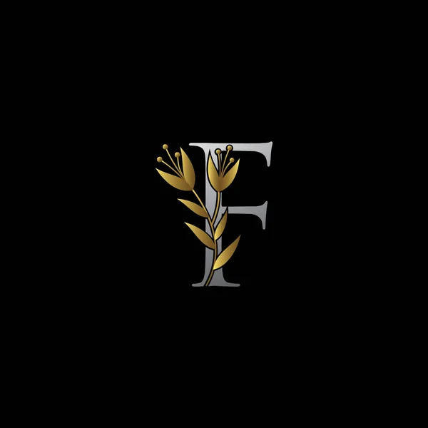 Luxe Floral Letter Logo Met Zilveren Gouden Kleur — Stockvector