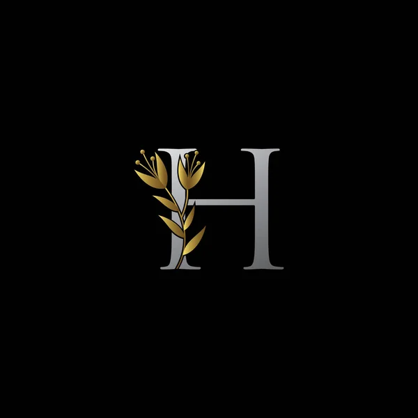 Luxusní Květinové Písmeno Logo Stříbrnou Zlatou Barvou — Stockový vektor
