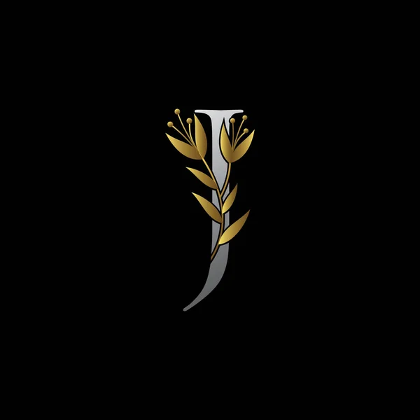 Luxe Floral Letter Logo Met Zilveren Gouden Kleur — Stockvector