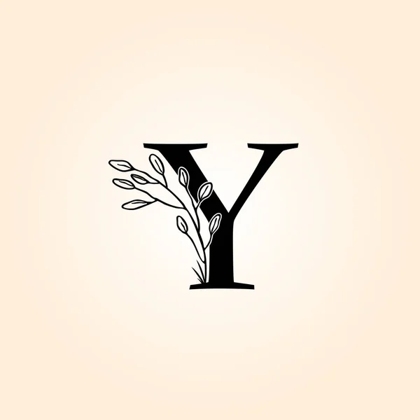 Letra Icono Logotipo Dibujado Mano Floral — Vector de stock