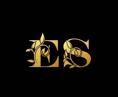 Gold ES Letter Logo Simgesi, şık altın harfli logo simgesi butik, restoran, düğün servisi, otel veya iş kimliği için uygun.