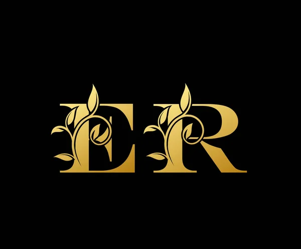 ゴールドErレターロゴアイコン ブティック レストラン 結婚式サービス ホテルやビジネスアイデンティティに適した上品なゴールド文字のモノグラムロゴアイコン — ストックベクタ