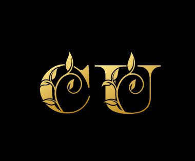 Gold CU Letter Logo Simgesi, şık altın harfli logo simgesi butik, restoran, düğün servisi, otel veya iş kimliği için uygun..