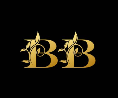 Altın BB Harf Logosu Simgesi, şık altın harfli logo simgesi butik, restoran, düğün servisi, otel veya iş kimliği için uygun.