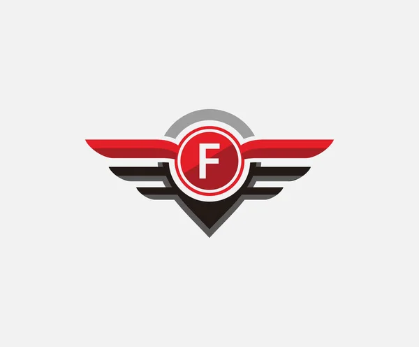 ピンと翼の形状アイコンデザインの自動車Fレターロゴ — ストックベクタ