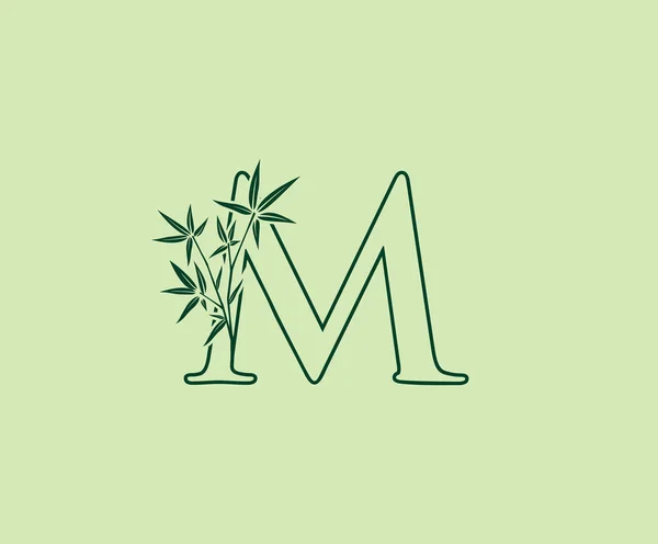 Grüner Bambus Blätter Buchstabe Logo — Stockvektor