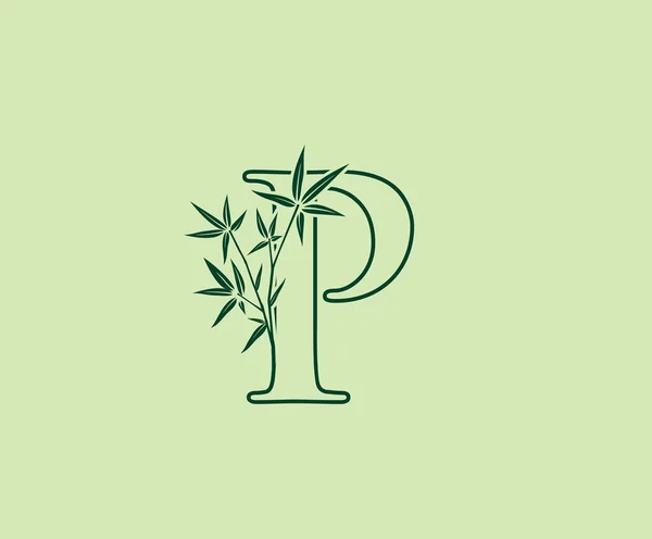 Logo Lettre Feuilles Bambou Vert — Image vectorielle