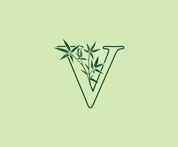 Logo Lettre Feuilles Bambou Vert — Image vectorielle