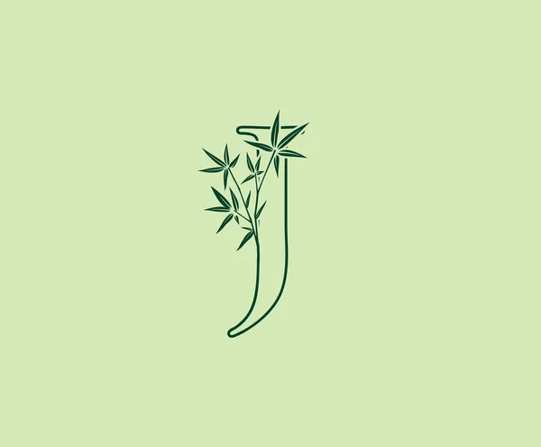 Ligne Bambou Vert Lettre Logo Design — Image vectorielle
