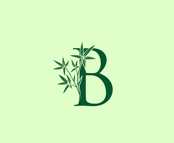 Bambou Vert Lettre Logo Design — Image vectorielle