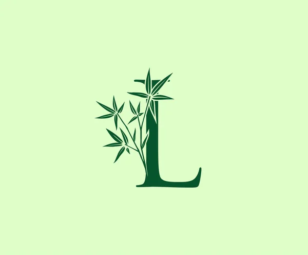 Bambou Vert Lettre Logo Design — Image vectorielle