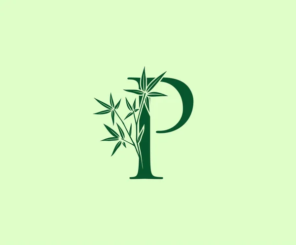 Logo Lettre Bambou Vert Design — Image vectorielle