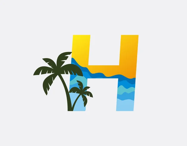 Levél Palm Beach Logo Design — Stock Vector