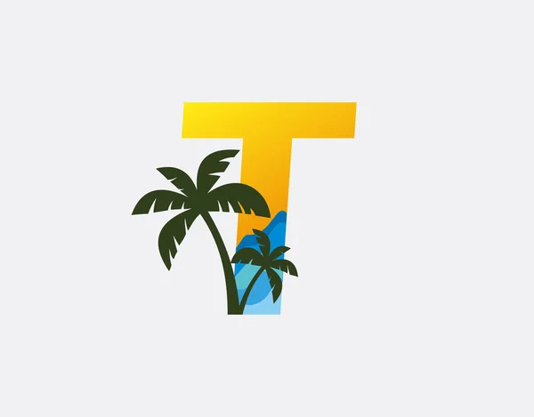 Letter Palm Beach Logo Design — 스톡 벡터