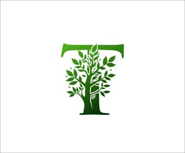 Yeşil Ağaç T Mektup Logosu Tasarımı.