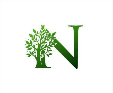Yeşil Ağaç ve Harf Logosu Tasarımı.