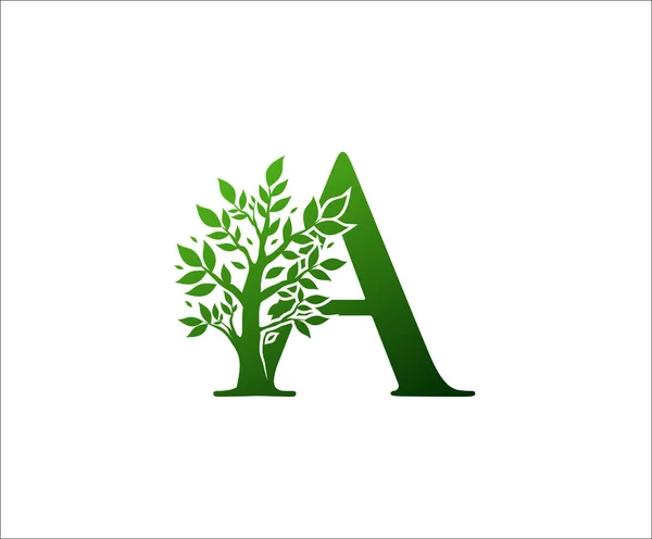 Arbre Vert Une Lettre Logo Design — Image vectorielle