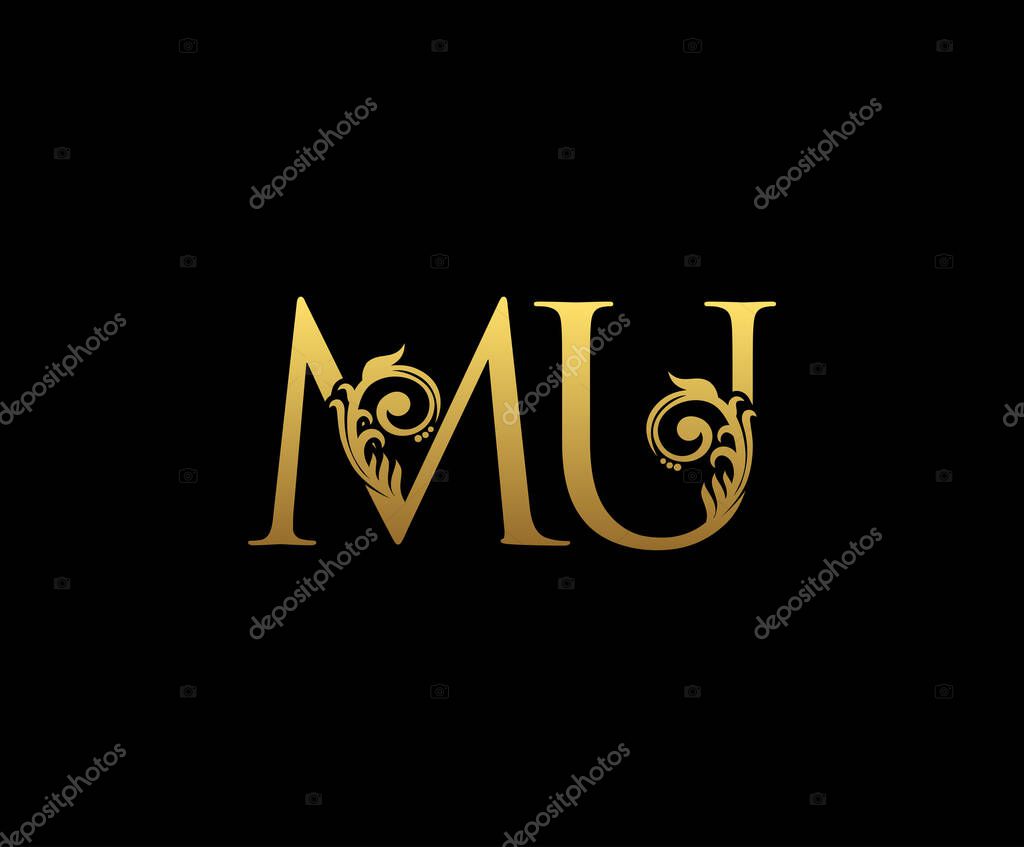 Golden Luxury MU Letter Logo Design
