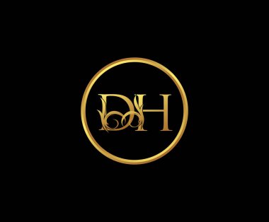 Altın Lüks Çember Altın DH Harf Çiçek Logosu Tasarımı.
