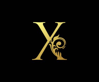 Altın Kraliyet X Harfi Çiçek Logosu Tasarımı.