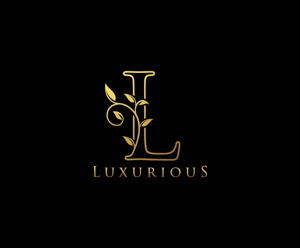 Golden Luxury Letter Floral Logo Design — Stock Vector