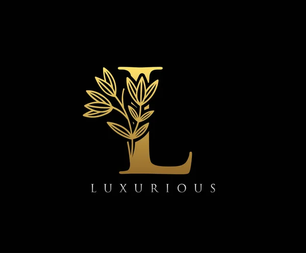Arany Levél Logó Ikon Initial Design Vector Luxury Gold Color — Stock Vector