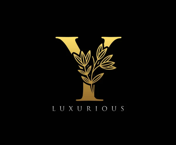 Golden Luxury Brev Blommig Logotyp Design — Stock vektor