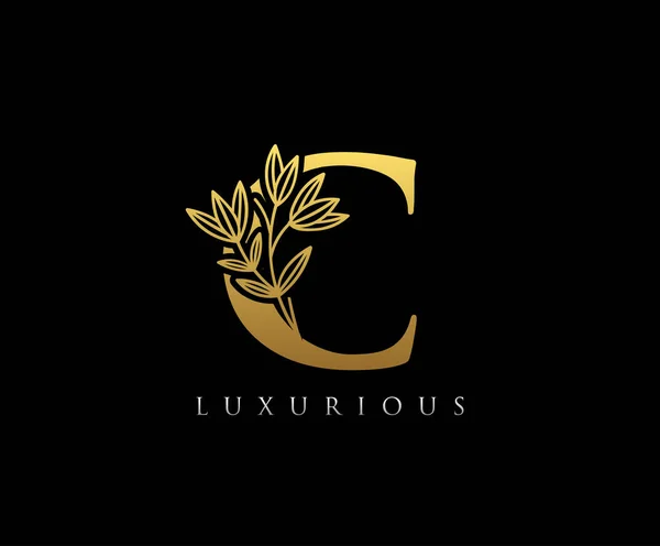 Golden Luxury Letter Floral Logo Design — Stock Vector