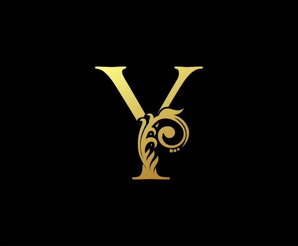 Goldener Königlicher Buchstabe Floral Logo Design — Stockvektor