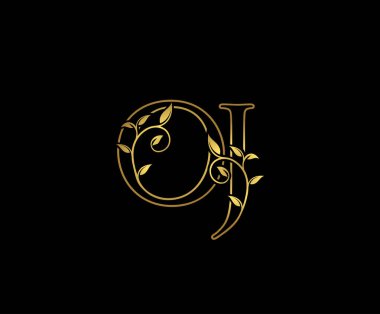 Lüks Altın OJ Mektup Çiçek Logo Simgesi