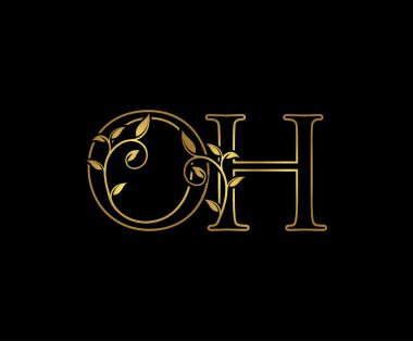 Lüks Altın OH Mektubu Çiçek Logosu Simgesi
