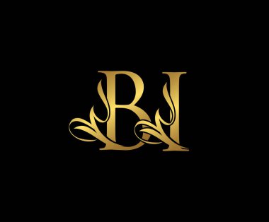 Klasik Harf BI Çiçek Altın El Logo Tasarımı