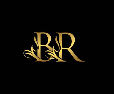 Klasik Harf BR Çiçekli Altın El Logo Tasarımı