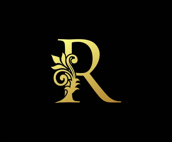 Oro Floral Letra Logo Diseño — Archivo Imágenes Vectoriales