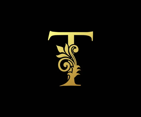Gold Floral Letter Logo Design — 스톡 벡터