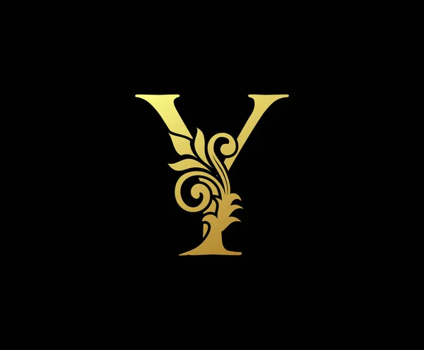 Goud Floral Letter Logo Design — Stockvector
