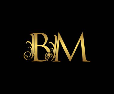 Altın Harf BM Logo Simgesi. İlk B ve M Tasarım Vektörü Lüks Altın Renk. Baş harfleri pul işareti işareti yazdır.