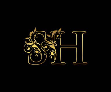Altın Harf SH Logo Simgesi. İlk harf S ve H Tasarım Vektörü Lüks Altın Renk. Baş harfleri pul işareti işareti yazdır.