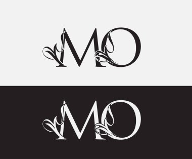 Klasik Harf MO Logo Simgesi. Baş harf M ve O Vektör Lüks Tasarım. Monogram pul işareti simgesini yazdır.