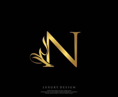 Harf N Vintage Luxury Gold Logosu. Baş harflerin baş harfleri Pul Çizgisi Sanat Sembolü.