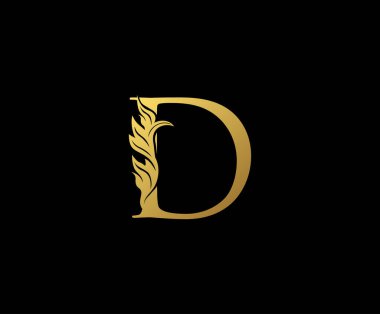D Harfi Tasarım Vektörü Lüks Altın Rengi. Baş harfleri damga izi işareti işareti..
