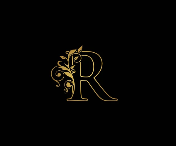 ゴールデンレターRロゴアイコン 初期文字Rデザインベクトル高級ゴールドカラー印刷モノグラムイニシャルスタンプラインアートサイン — ストックベクタ