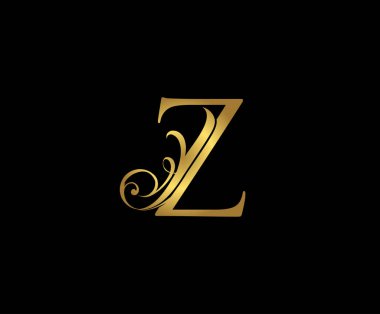 Klasik Z Harfi Logo Simgesi. İlk harf Z Tasarım Vektörü Lüks Altın Renk Simgesi.